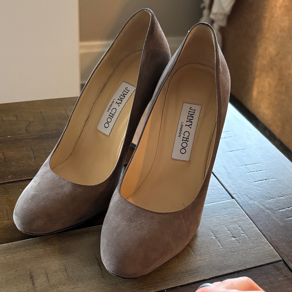Jimmy Choo Taupe Suede Heels